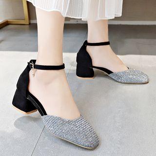 Square Toe Block Heel Dorsay Pumps