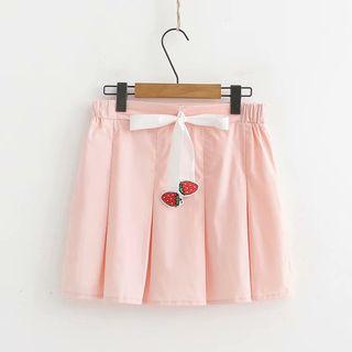 Strawberry Drawstring Pleated Skirts Pink - One Size