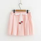 Strawberry Drawstring Pleated Skirts Pink - One Size