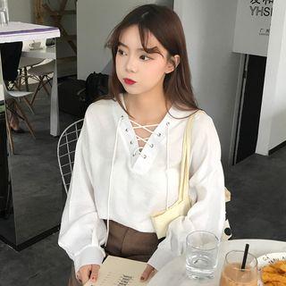 Plain Lace Up Front Pullover
