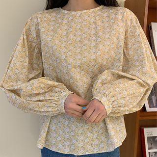 Lantern-sleeve Floral Loose Fit Blouse