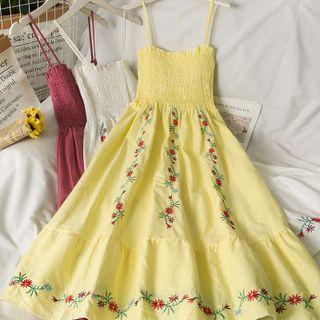 Sleeveless Embroidered Smocked Maxi Dress