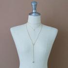 Set: Coin-pendant Tiered Necklace + Hoop Long Lariat Necklace Gold - One Size
