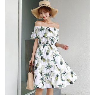 Pineapple Print Off-shoulder A-line Dress
