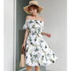 Pineapple Print Off-shoulder A-line Dress