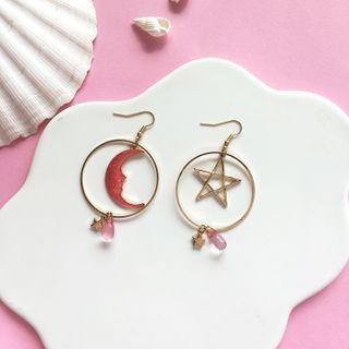 Non-matching Moon & Star Dangle Earring 1 Pair - Hook Earring - One Size