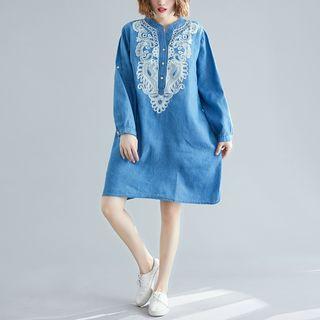 Print Long-sleeve Denim Dress