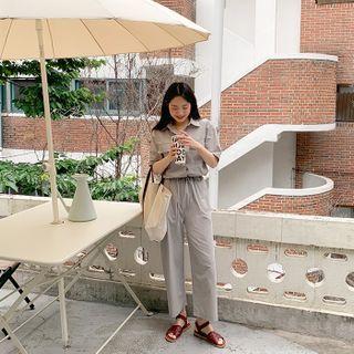 Drawcord-waist Shirt Jumpsuit