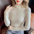 Lace Collar Ribbed Knit Top