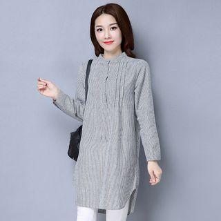 Pinstriped Half Placket Long Shirt