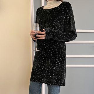 Ribbon Floral Velvet Minidress Black - One Size