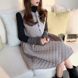 Padded A-line Dress / Patchwork Mock-neck Top