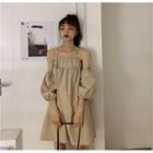3/4-sleeve Cold Shoulder A-line Mini Dress Camel - One Size