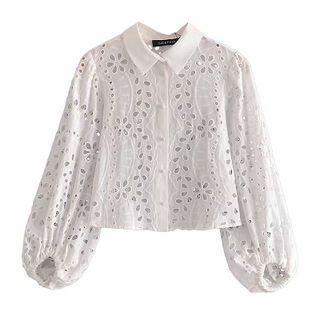 Embroidered Eyelet Cropped Blouse