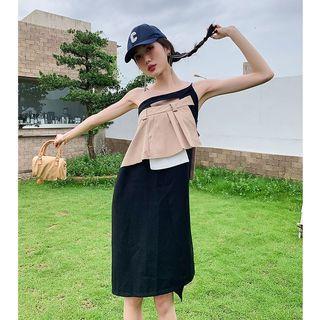 Spaghetti-strap One-shoulder Midi Sheath Dress
