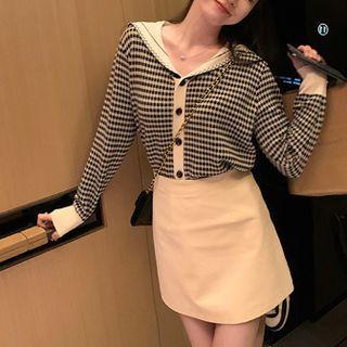 Sailor Collar Checker Cardigan