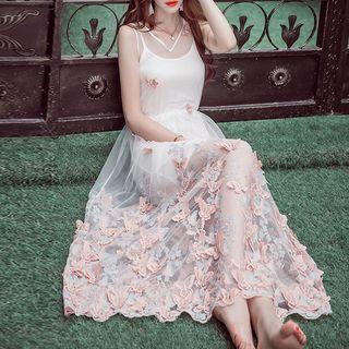 Butterfly Applique Sleeveless A-line Maxi Dress