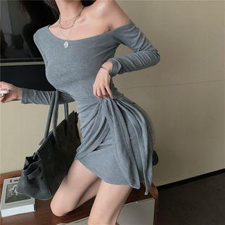 One-shoulder Mini T-shirt Dress Gray - One Size