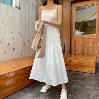 Eyelet-lace Tiered Sundress Ivory - One Size