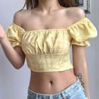 Square Neck Ruffled-trim Printed Cropped Top