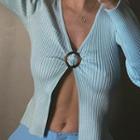 Long-sleeve V-neck Slit Top