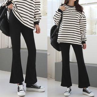 Set: Striped Fleece-lined Pullover + Boot-cut Pants