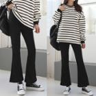 Set: Striped Fleece-lined Pullover + Boot-cut Pants
