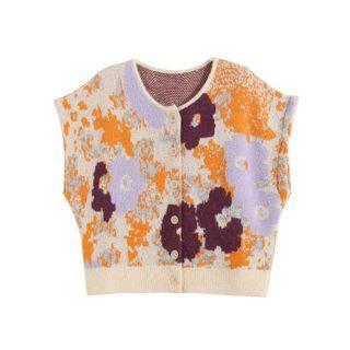 Floral Jacquard Button-up Cropped Sweater Vest