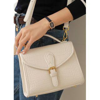 Buckled Croc-grain Shoulder Bag