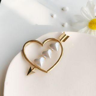 Faux Pearl Alloy Heart & Arrow Hair Clip 6473 - One Size