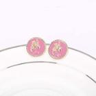 Glaze Disc Earring 1 Pair - Pink - One Size