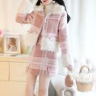 Set: Fleece Panel Button Jacket + Plaid Mini Skirt