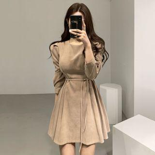 Balloon-sleeve Tie-front A-line Dress