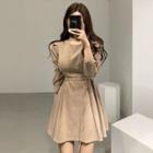 Balloon-sleeve Tie-front A-line Dress