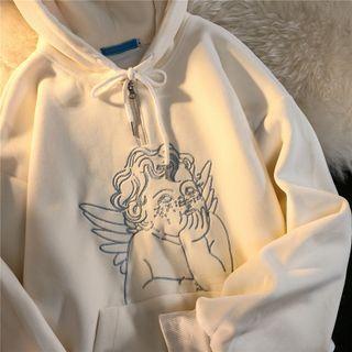 Angel Embroidered Half-zip Hoodie