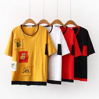 Applique Color Block Short-sleeve T-shirt