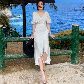 Ruffled Open-back Short-sleeve Maxi Sundress