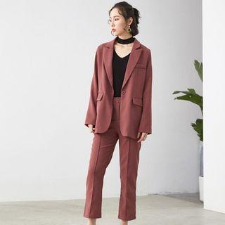 Set: Plain Blazer + Straight Cut Dress Pants