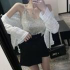 Glitter Camisole Top / A-line Skirt / Lace Jacket