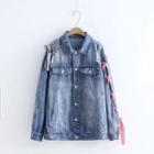 Lace-up Buttoned Denim Jacket Denim Blue - One Size