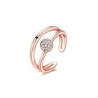 Simple Plated Rose Gold Double Line Spherical Cubic Zircon Adjustable Open Ring Rose Gold - One Size