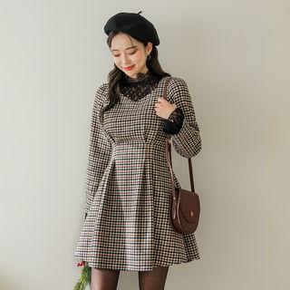 Pintuck-waist Plaid Dress