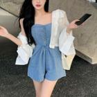 Strapless Denim Wide Leg Romper / Shirt
