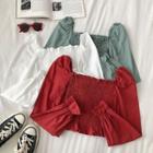 Frilled Square-neck Flare-sleeve Top