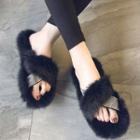 Rhinestone Band Faux Fur Lined Slippers