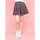 Check Pleated A-line Mini Skirt