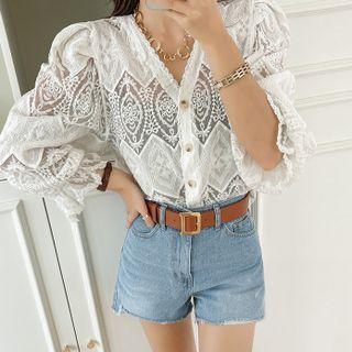 Bishop-sleeve Lace Cardigan
