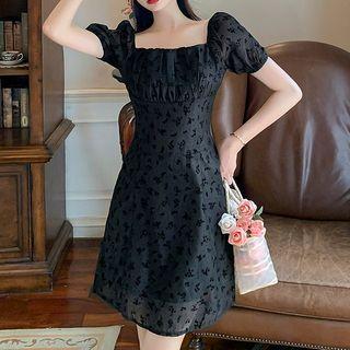 Puff Sleeve Square Neck Floral A-line Dress