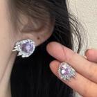 Heart Rhinestone Earring 1609a - 1 Pair - Purple & Silver - One Size