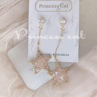 Rhinestone Star Dangle Earring 1 Pair - Rhinestone - Star - Pink - One Size